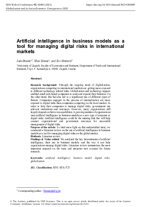 (PDF) Artificial intelligence in business models as a tool for managing ...