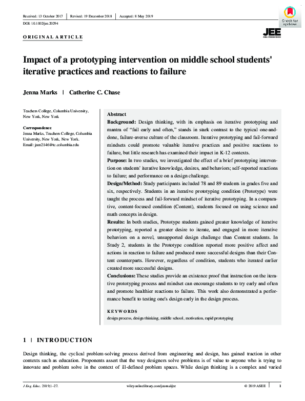 (PDF) Impact of a prototyping intervention on middle school students ...