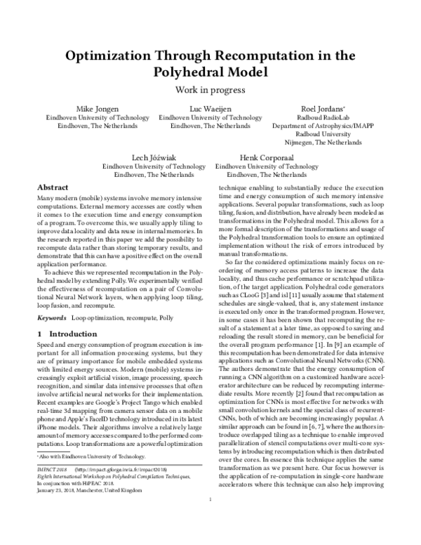 (PDF) Optimization Through Recomputation in the Polygedrak Model; Work ...