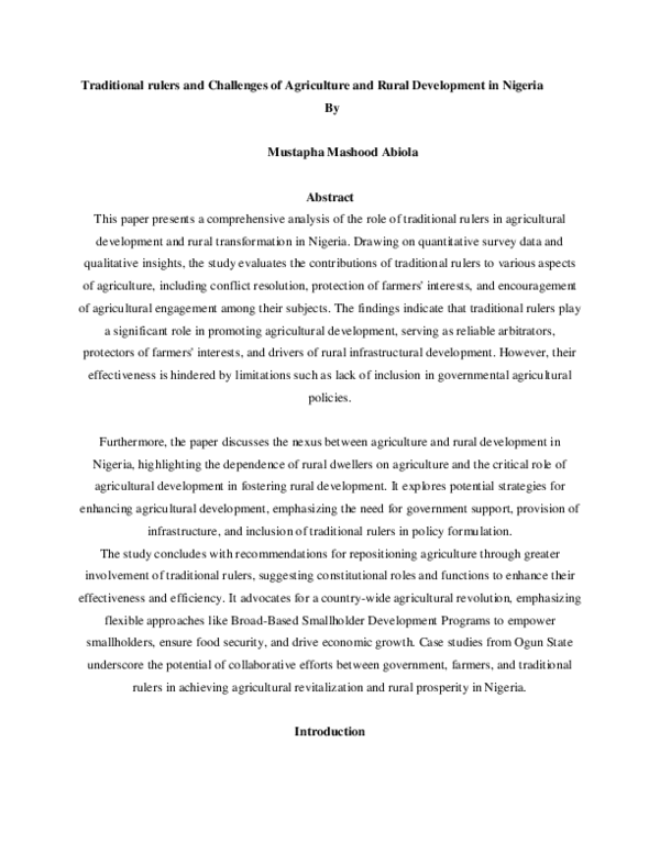 (PDF) Traditional rulers and Challenges of Agriculture and Rural ...