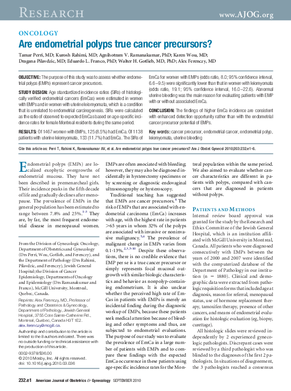 (PDF) Are endometrial polyps true cancer precursors?
