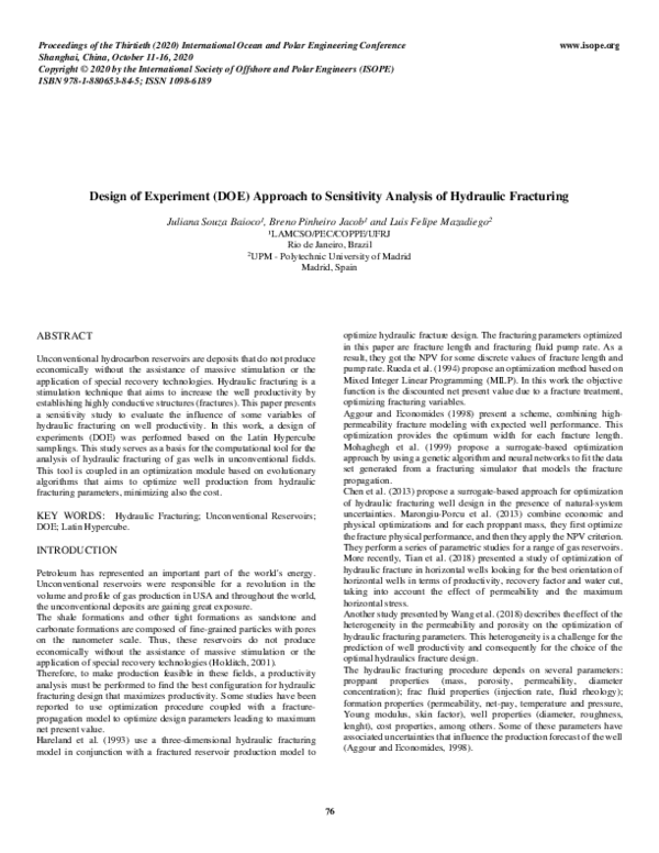 (PDF) Design of Experiment (DOE) Approach to Sensitivity Analysis of ...