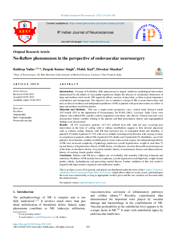 (PDF) No-Reflow phenomenon in the perspective of endovascular neurosurgery