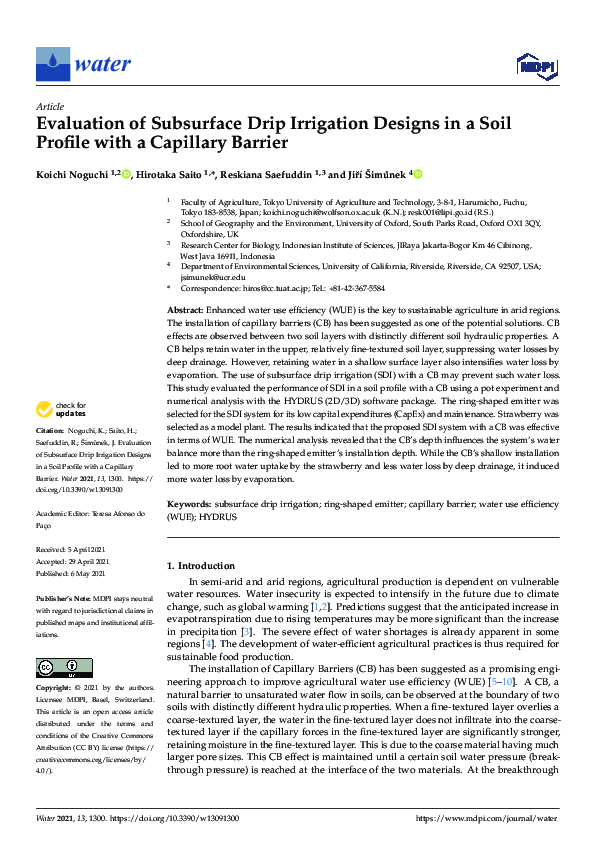(PDF) Evaluation of Subsurface Drip Irrigation Designs in a Soil ...