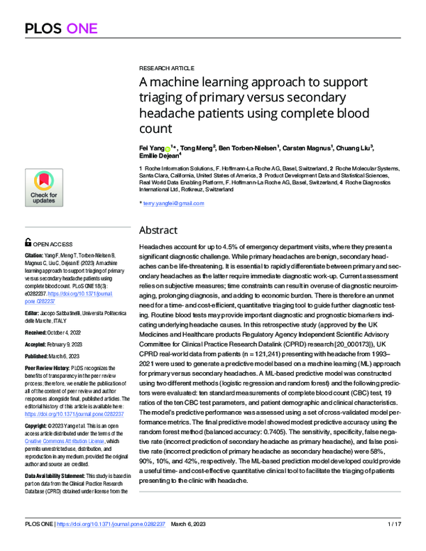 (PDF) A machine learning approach to support triaging of primary versus ...