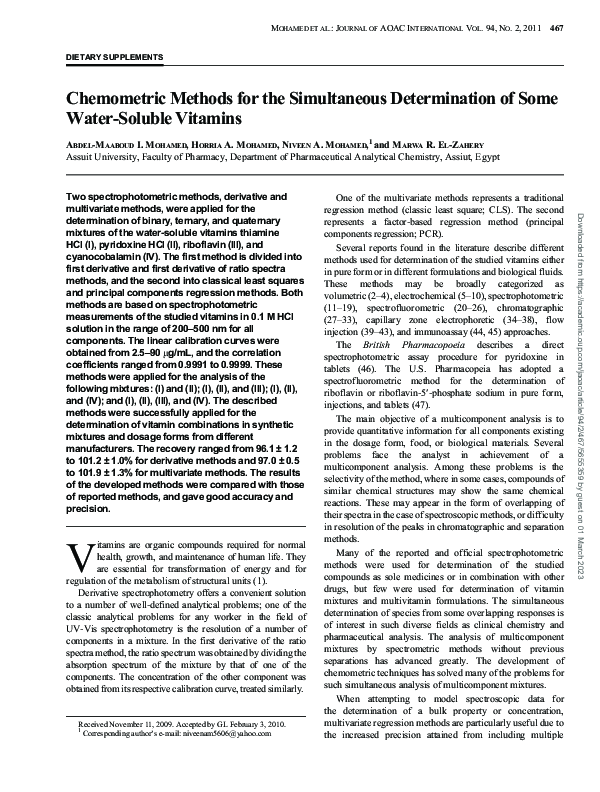 (PDF) Chemometric Methods for the Simultaneous Determination of Some ...