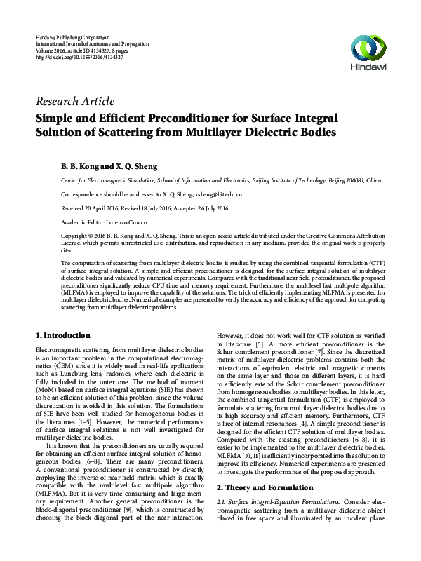 (PDF) Simple and Efficient Preconditioner for Surface Integral Solution ...