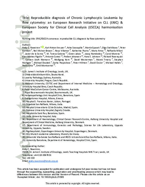 (PDF) Reproducible Diagnosis of Chronic Lymphocytic Leukemia (CLL) By ...