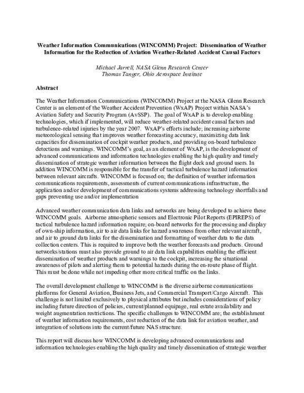 (PDF) Weather Information Communications (WINCOMM) Project ...