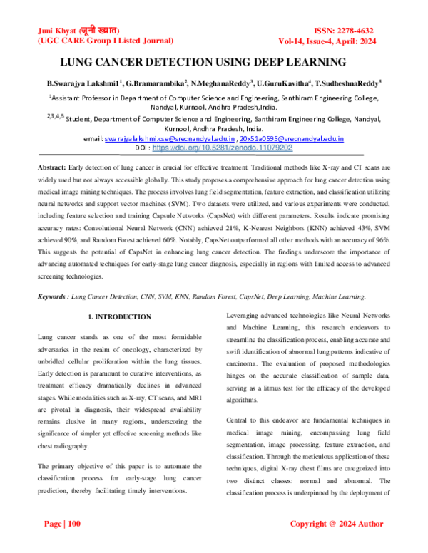 (PDF) LUNG CANCER DETECTION USING DEEP LEARNING