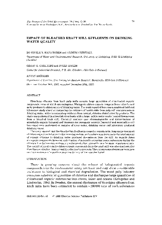 (PDF) Impact of bleached kraft mill effluents on drinking water quality