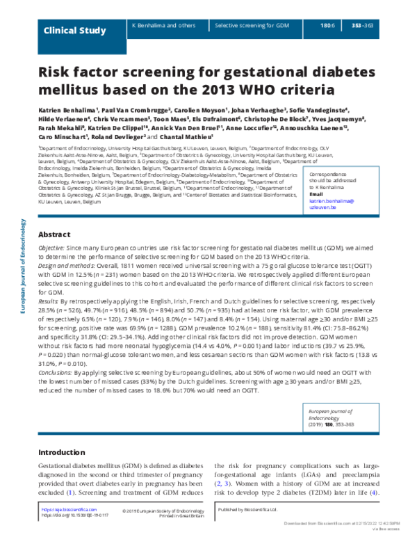 (PDF) Risk factor screening for gestational diabetes mellitus based on ...