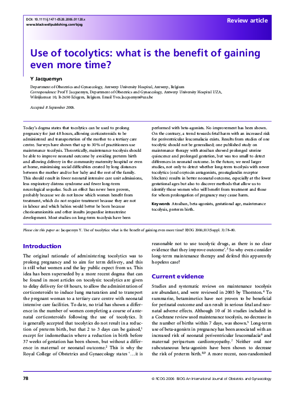 (PDF) Use of tocolytics: what is the benefit of gaining even more time?