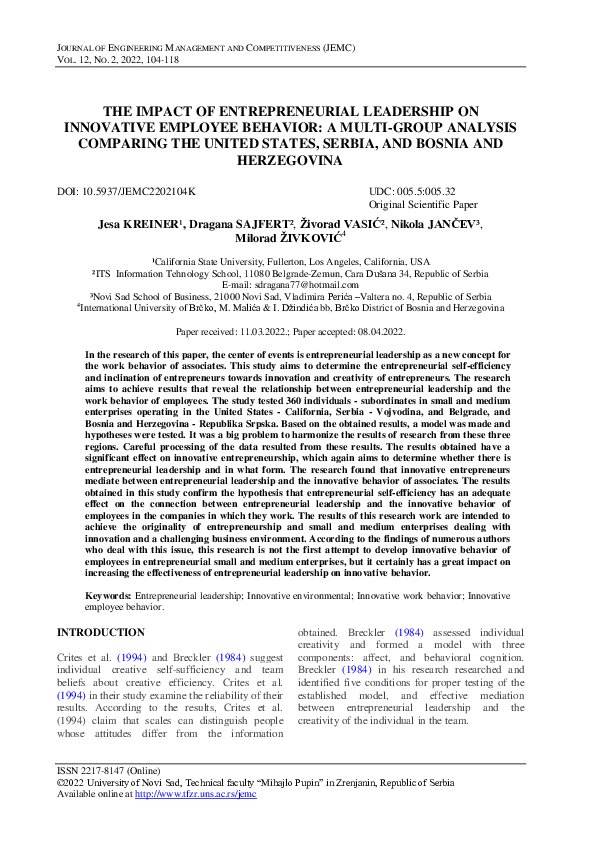 (PDF) The impact of entrepreneurial leadership on innovative employee ...