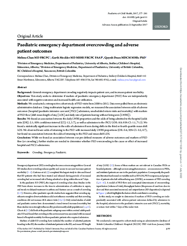 (PDF) Paediatric emergency department overcrowding and adverse patient ...