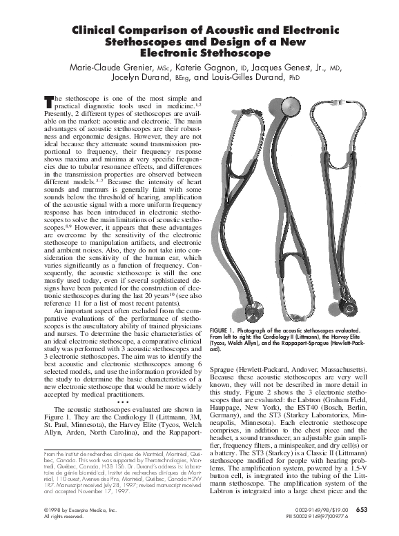 (PDF) Clinical Comparison of Acoustic and Electronic Stethoscopes and ...
