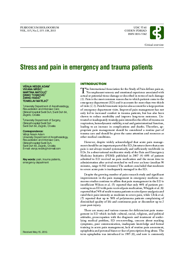 (PDF) Stress and pain in emergency and trauma patients