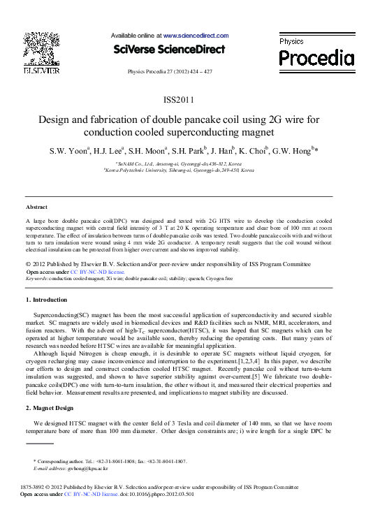 (PDF) Design and fabrication of double pancake coil using 2G wire for ...