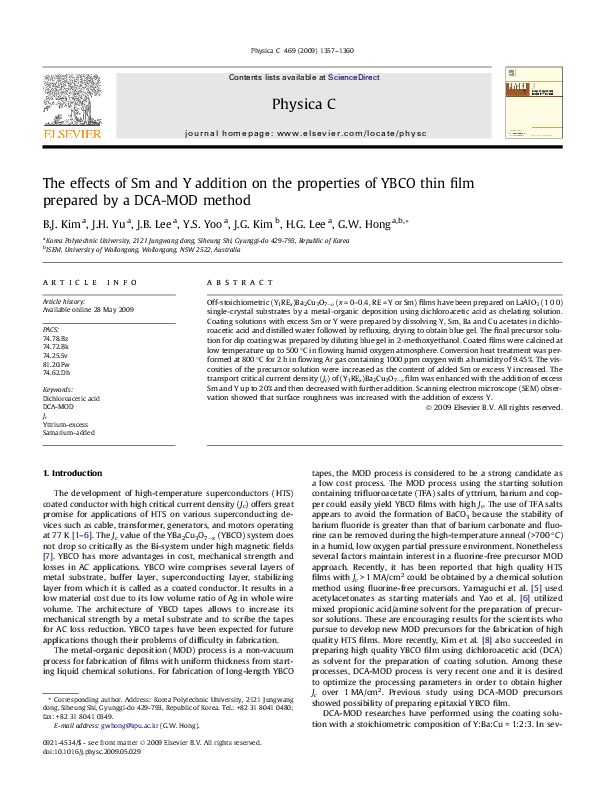 (PDF) The effects of Sm and Y addition on the properties of YBCO thin ...