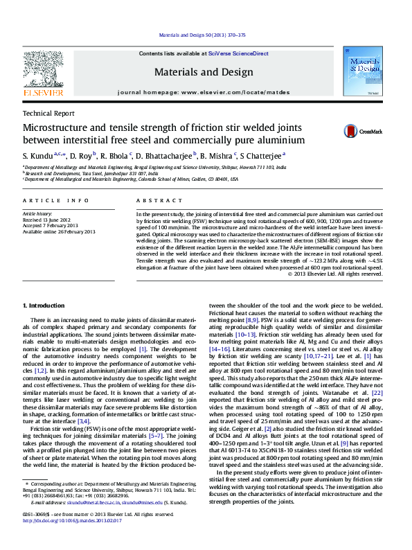 (PDF) Microstructure and tensile strength of friction stir welded ...