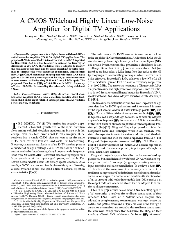 (PDF) A CMOS Wideband Highly Linear Low-Noise Amplifier for Digital TV ...