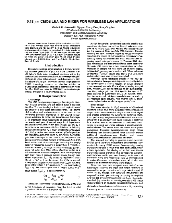 (PDF) 0.18 μm CMOS LNA and mixer for wireless LAN applications