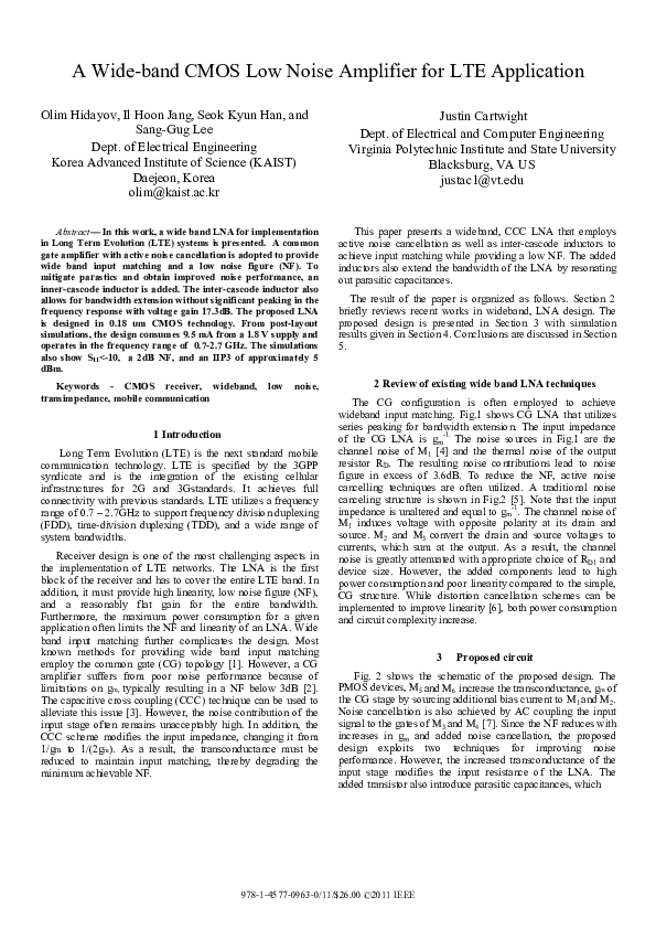 (PDF) A wide-band CMOS low noise amplifier for LTE application