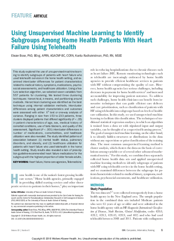 (PDF) Using Unsupervised Machine Learning to Identify Subgroups Among ...
