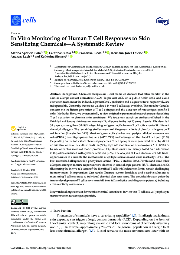 (PDF) In Vitro Monitoring of Human T Cell Responses to Skin Sensitizing ...