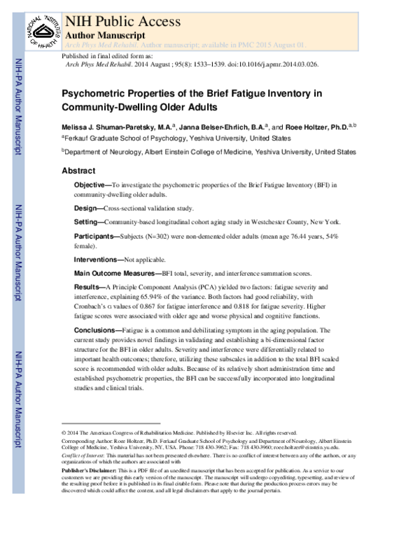 (PDF) Psychometric Properties of the Brief Fatigue Inventory in ...