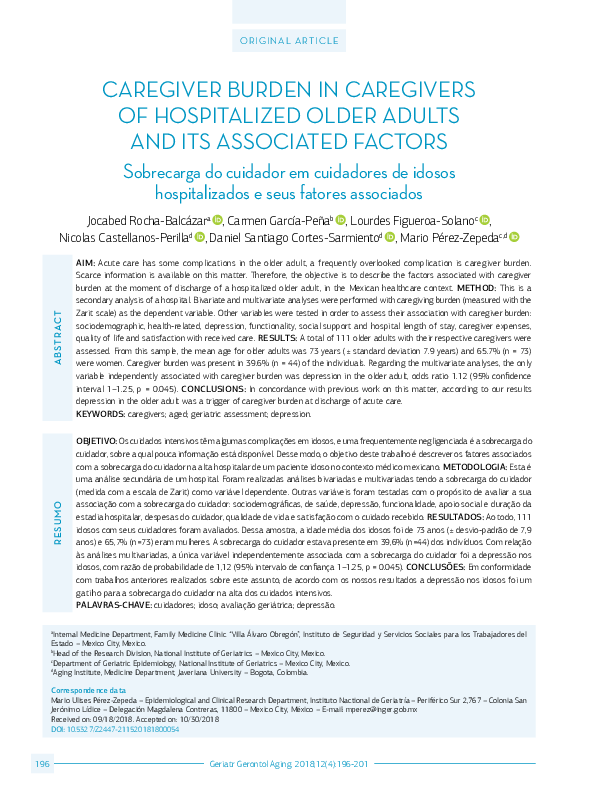 (PDF) Caregiver burden in caregivers of hospitalized older adults and ...