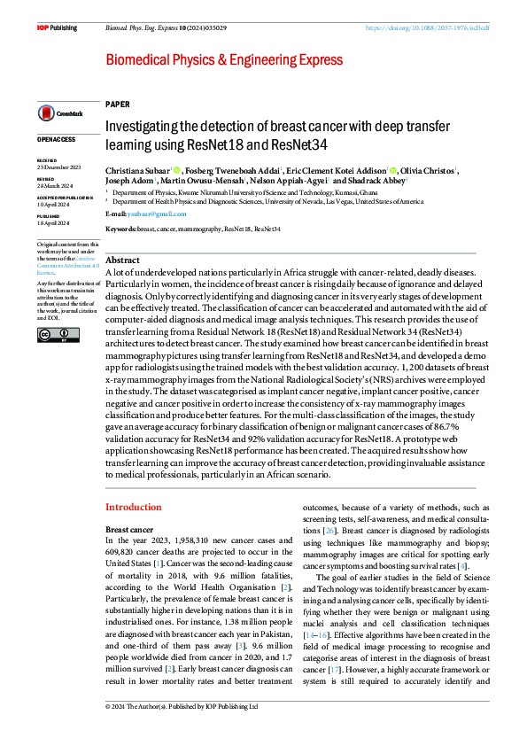 (PDF) Investigating the detection of breast cancer with deep transfer ...