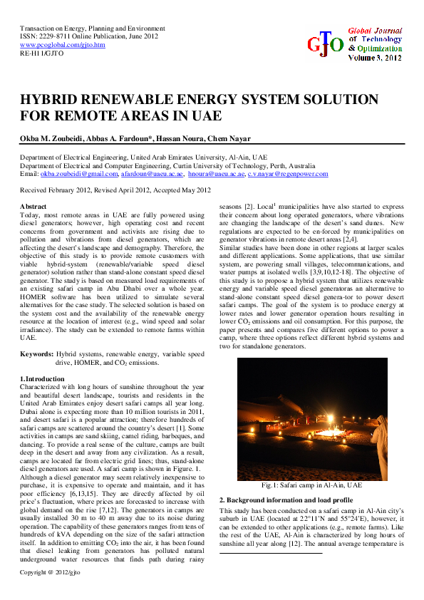 (PDF) Hybrid Renewable Energy System Solution for Remote Areas in Uae
