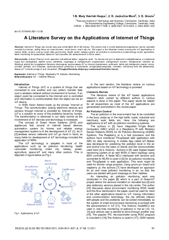 (PDF) A Literature Survey on the Applications of Internet of Things