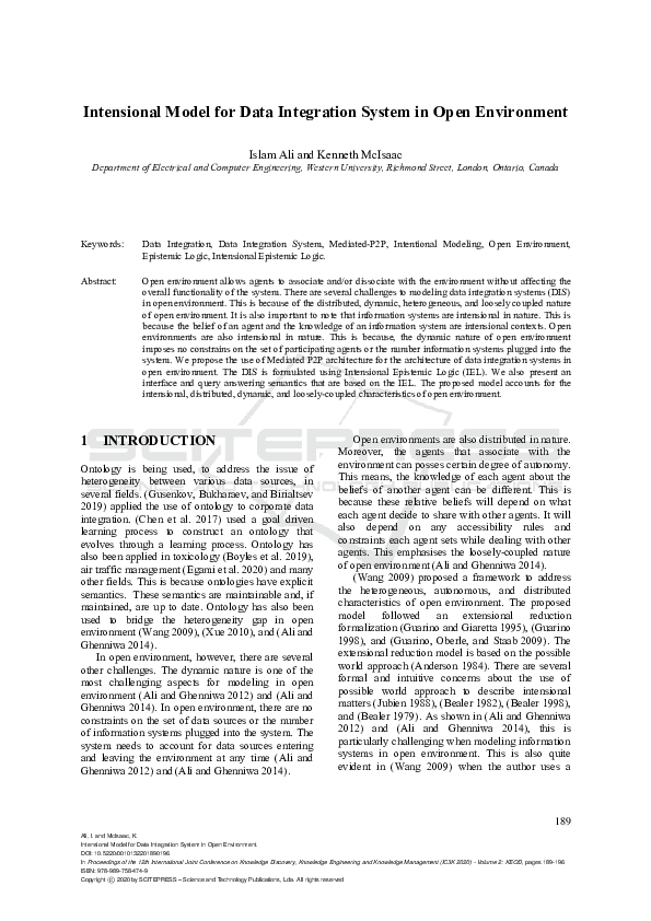 (PDF) Intensional Model for Data Integration System in Open Environment