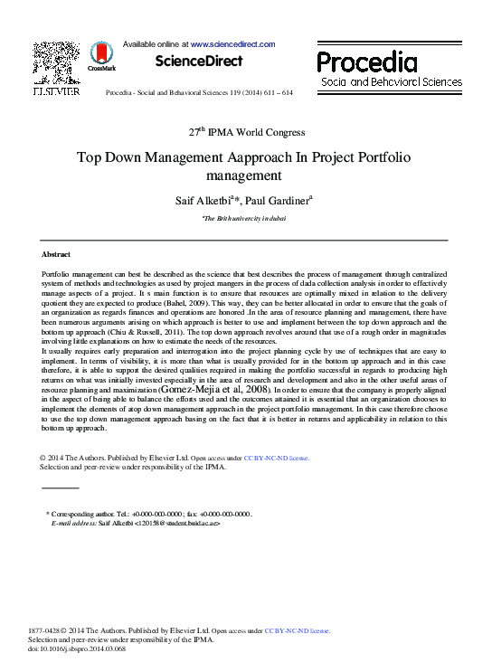 (PDF) Top Down Management Aapproach in Project Portfolio Management