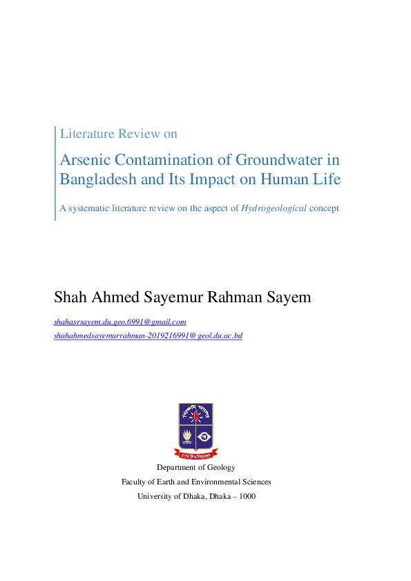 (PDF) Arsenic Contamination of Groundwater in Bangladesh and Its Impact ...