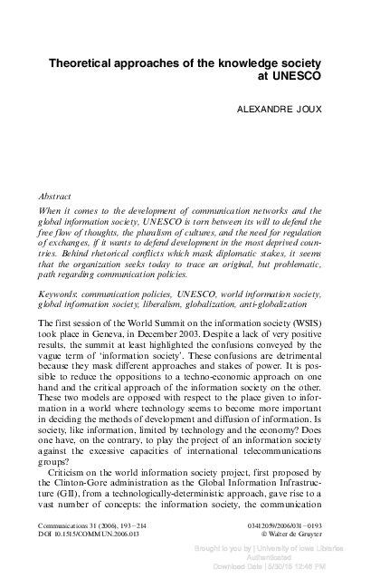 (PDF) Theoretical approaches of the knowledge society at UNESCO