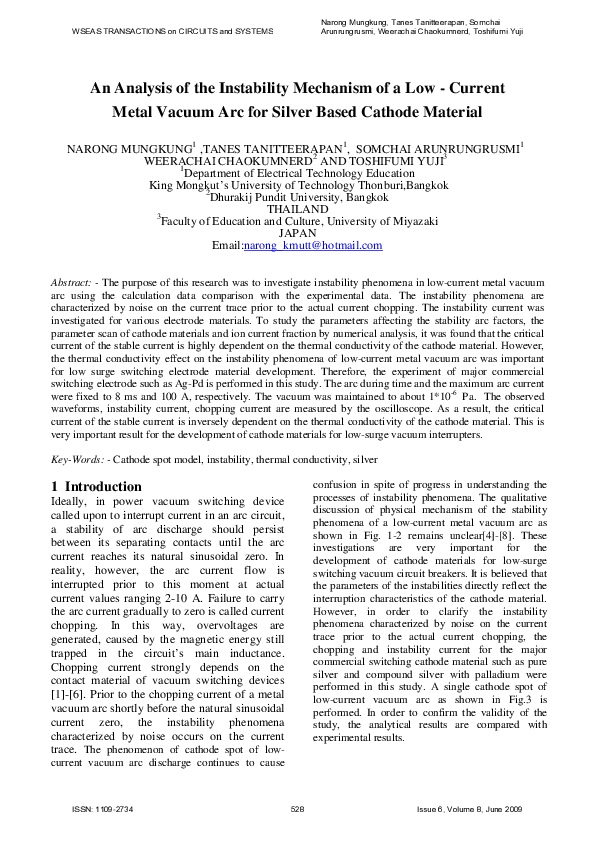 (PDF) An analysis of the instability phenomena of a low current vacuum ...