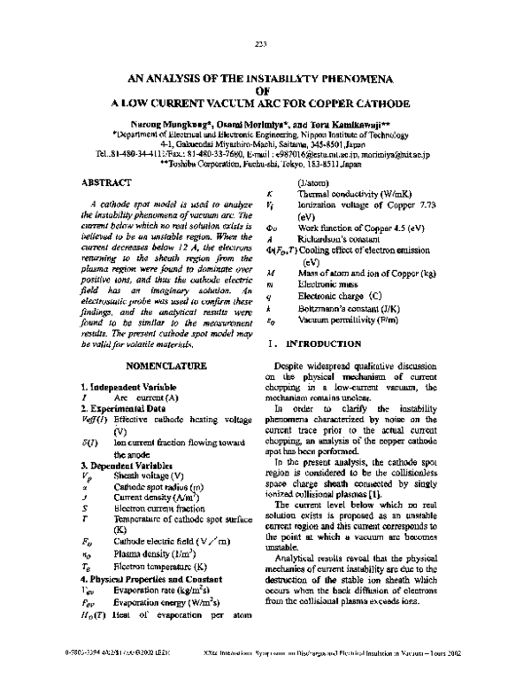 (PDF) An analysis of the instability phenomena of a low-current vacuum ...