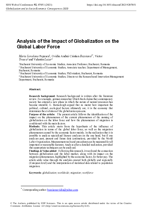 (PDF) Analysis of the Impact of Globalization on the Global Labor Force
