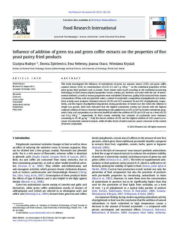 (PDF) Influence of addition of green tea and green coffee extracts on ...