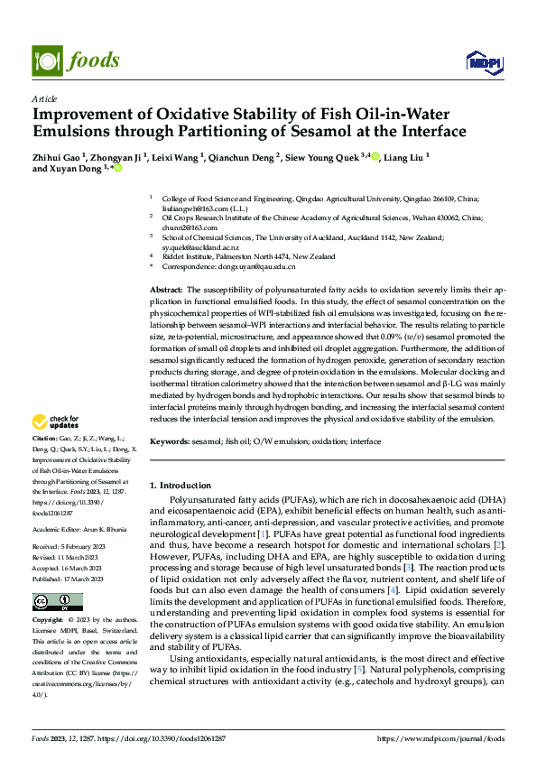 (PDF) Improvement of Oxidative Stability of Fish Oil-in-Water Emulsions ...