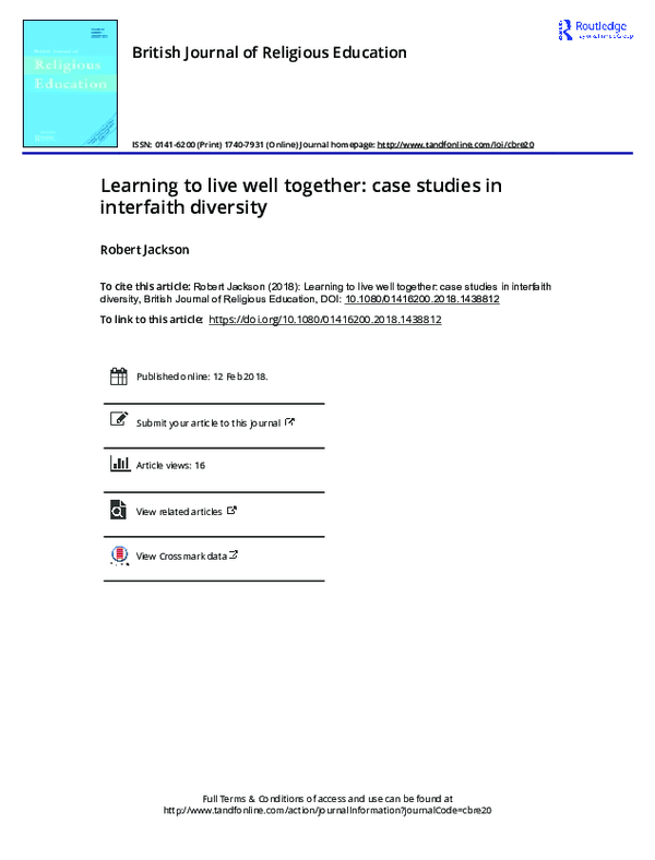 (PDF) Learning to live well together: case studies in interfaith diversity
