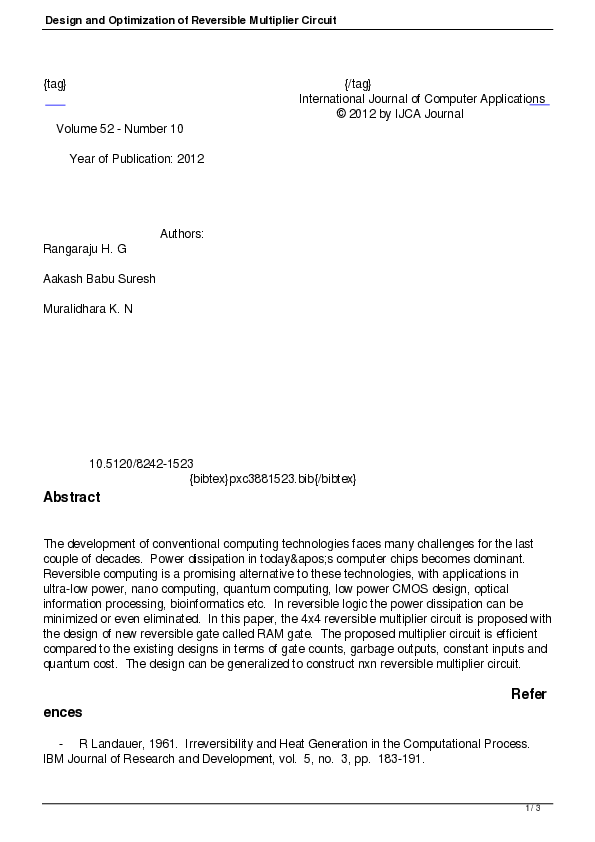 (PDF) Design and Optimization of Reversible Multiplier Circuit