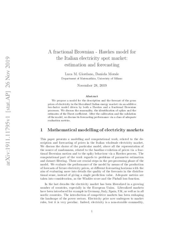 (PDF) A fractional Brownian–Hawkes model for the Italian electricity ...