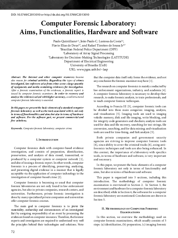 (PDF) Computer Forensic Laboratory: Aims, Functionalities, Hardware and ...