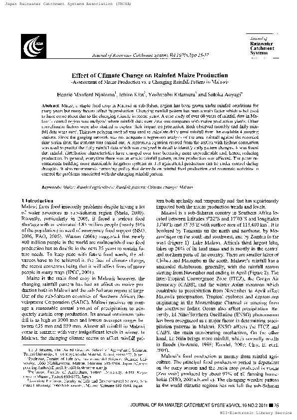 Pdf Effect Of Climate Change On Rainfed Maize Production Assessment