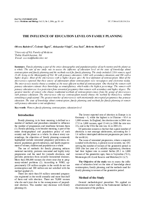 (PDF) The influence of education level on family planning