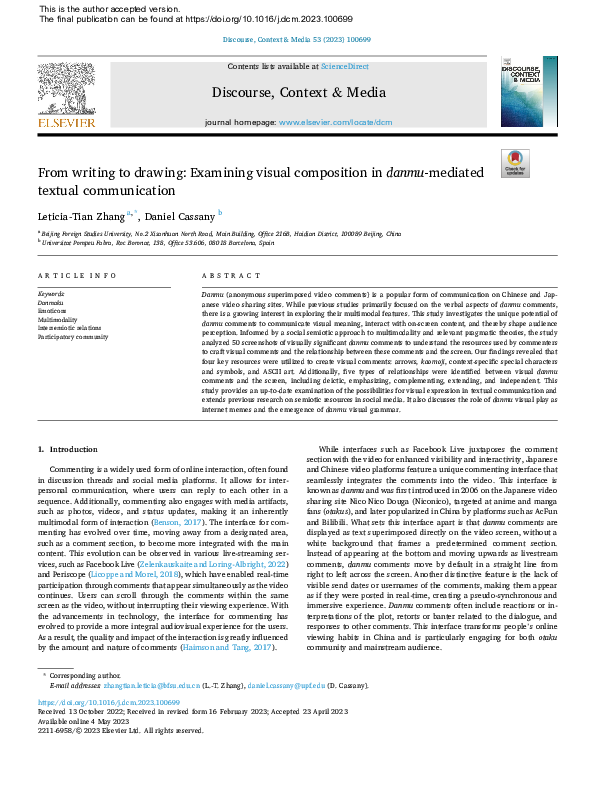 (PDF) From writing to drawing: Examining visual composition in danmu ...
